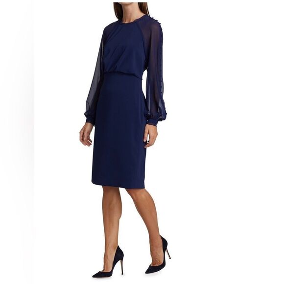 Badgley Mischka Blouson Button-Sleeve Dress size 4 - Picture 2 of 13